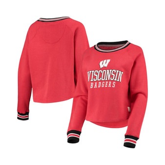 Women's Red Wisconsin Badgers Cali Cozy Raglan Crop Pullover Sweatshirt