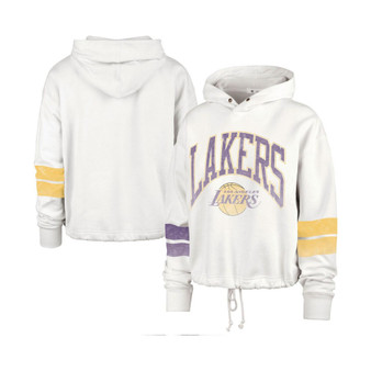 Women's Cream Los Angeles Lakers Emerson Stripe Cropped Pullover Hoodie