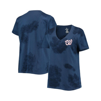 Women's Navy Washington Nationals Plus Size Cloud V-Neck T-shirt