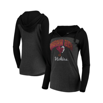 Women's Charcoal Virginia Tech Hokies Knockout Color Block Long Sleeve V-Neck Hoodie T-shirt