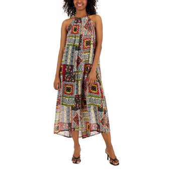 Women's Printed Halter-Neck Chain Maxi Dress