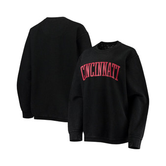 Women's Black Cincinnati Bearcats Comfy Cord Vintage-Like Wash Basic Arch Pullover Sweatshirt