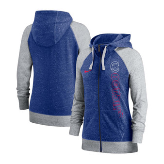 Women's Royal Chicago Cubs In Pocket Gym Vintage-Like Full-Zip Hoodie