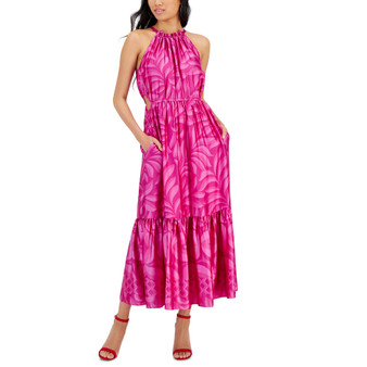 Women's Printed Cutout Halter A-Line Dress