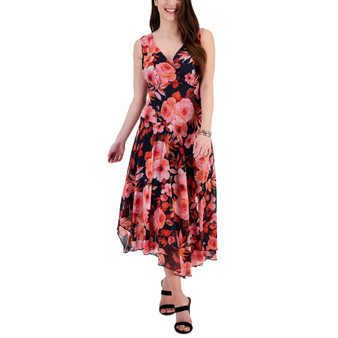 Women's Floral-Print Clip-Dot Handkerchief-Hem Dress