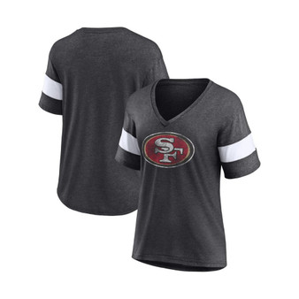 Women's Branded Heathered Charcoal San Francisco 49ers Distressed Team Tri-Blend V-Neck T-shirt