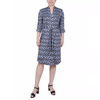 Petite Elbow Sleeve Y Neck Shirtdress