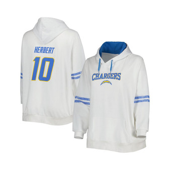 Women's Justin Herbert White, Powder Blue Los Angeles Chargers Plus Size Name and Number Pullover Hoodie