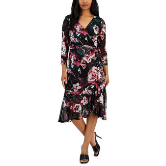 Petite Surplice-Neck Mesh Dress