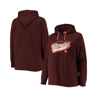 Women's Branded Brown Cleveland Browns Plus Size First Contact Raglan Pullover Hoodie