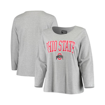 Women's Heathered Gray Ohio State Buckeyes Plus Size Logo Long Sleeve T-shirt
