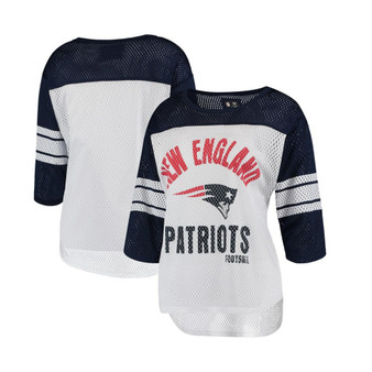 Women's White, Navy New England Patriots First Team Three-Quarter Sleeve Mesh T-shirt