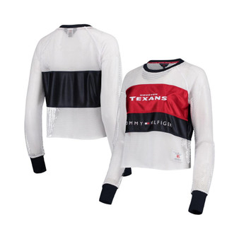 Women's White and Red Houston Texans Mesh Raglan Long Sleeve T-shirt