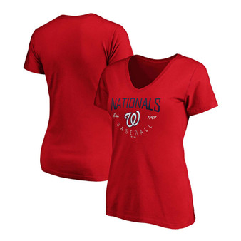 Women's Red Washington Nationals Live For It V-Neck T-shirt