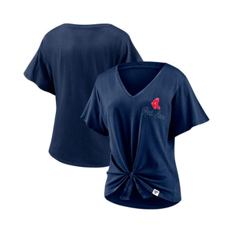 Women's Navy Boston Red Sox Sport Resort Script Washed Tie Front V-Neck T-shirt