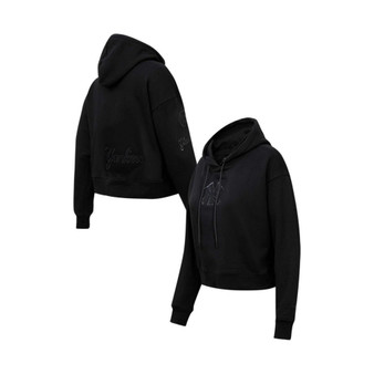 Women's New York Yankees Triple Black Cropped Pullover Hoodie