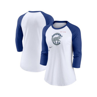 Women's White, Royal Chicago Cubs Next Up Tri-Blend Raglan 3/4 -Sleeve T-shirt