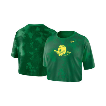 Women's Green Oregon Ducks Tie-Dye Cropped T-shirt