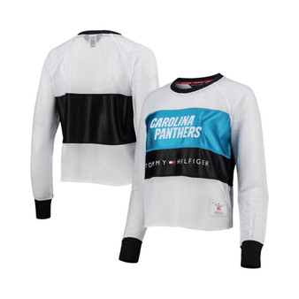 Women's White, Blue Carolina Panthers Mesh Raglan Long Sleeve T-shirt