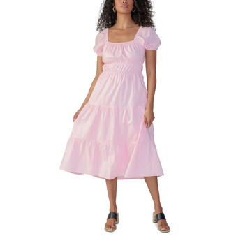 Women's Solid Tie-Back Tiered Midi Dress