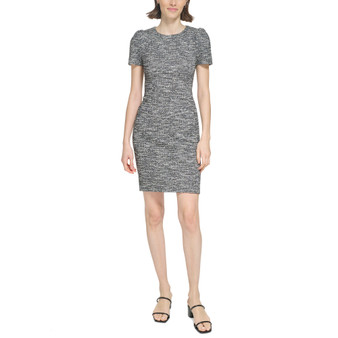 Petite Tweed Sheath Crewneck Dress