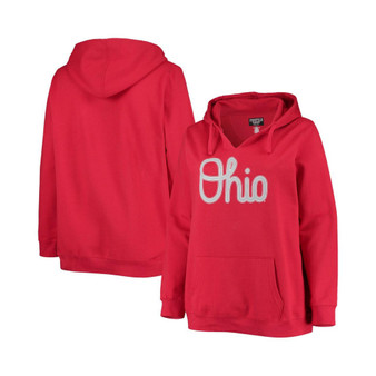 Women's Scarlet Ohio State Buckeyes Plus Size Notch Neck Team Pullover Hoodie