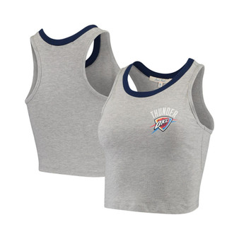 Women's Heathered Gray Oklahoma City Thunder Taped Trim Crop Tank Top
