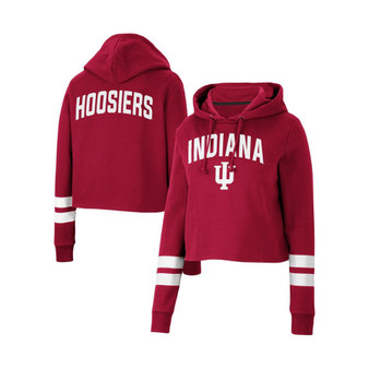 Women's Crimson Indiana Hoosiers Throwback Stripe Cropped Pullover Hoodie