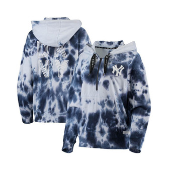 Women's White and Navy New York Yankees Dakota Tie-Dye Half-Zip Hoodie