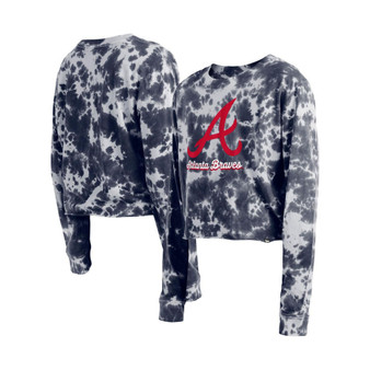 Women's Navy Atlanta Braves Tie-Dye Cropped Long Sleeve T-shirt