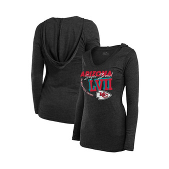 Women's Threads Black Kansas City Chiefs Super Bowl LVII High Tide Tri-Blend V-Neck Long Sleeve Hoodie T-shirt