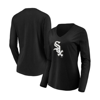 Women's Black Chicago White Sox Official Logo Long Sleeve V-Neck T-shirt
