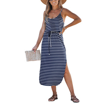 Women's Striped Drawstring Waist Beach Dress