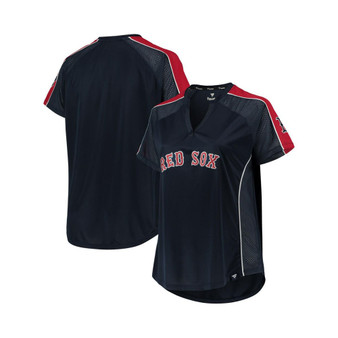 Women's Navy Boston Red Sox Plus Size Diva Notch Neck Raglan T-shirt