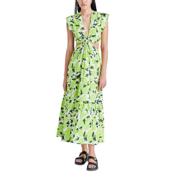 Women's Amanda Lime-Print Cotton Poplin Cutout Midi Dress