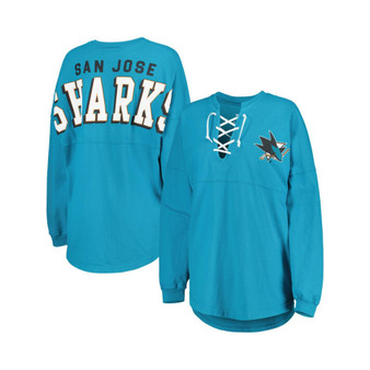 Women's Branded Teal San Jose Sharks Spirit Lace-Up V-Neck Long Sleeve Jersey T-shirt