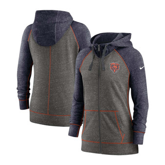 Women's Heathered Charcoal, Navy Chicago Bears Gym Vintage-Like Raglan Full-Zip Hoodie