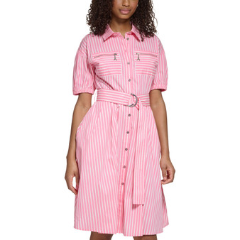 Women's Zip-Pocket Striped Shirtdress