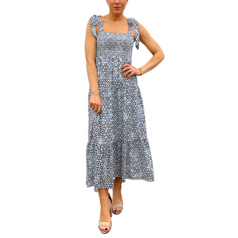 Women's Geo-Mosaic-Print Smocked-Bodice Midi Dress