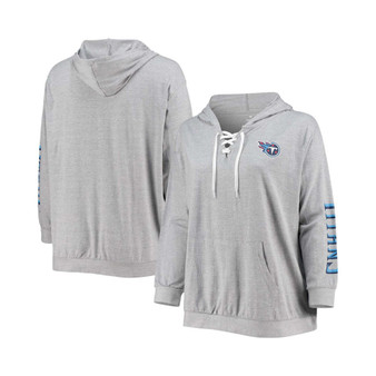 Women's Plus Size Heathered Gray Tennessee Titans Lace-Up Pullover Hoodie