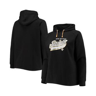 Women's Branded Black New Orleans Saints Plus Size First Contact Raglan Pullover Hoodie