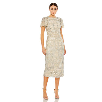 Women's Embellished Flutter Sleeve High Neck Dress