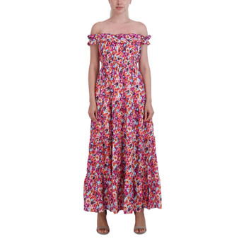Women's Floral Cotton Off-The-Shoulder Maxi Dress