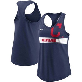 Women's Navy Cleveland Indians Cropped Logo Performance Racerback Tank Top