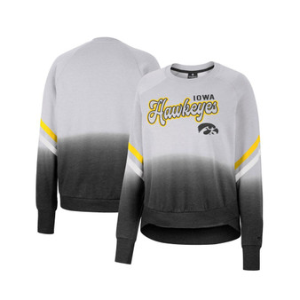 Women's Gray Iowa Hawkeyes Cue Cards Dip-Dye Raglan Pullover Sweatshirt