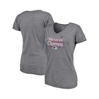 Women's Branded Heathered Gray Colorado Avalanche 2022 Western Conference Champions Line Shift V-Neck T-shirt