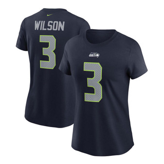 Women's Russell Wilson College Navy Seattle Seahawks Name Number T-shirt
