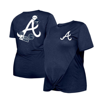 Women's Navy Atlanta Braves Plus Size Two-Hit Front Knot T-shirt
