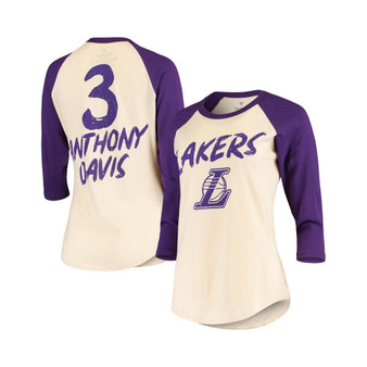 Women's Anthony Davis Cream Los Angeles Lakers Raglan 3/4 Sleeve T-shirt