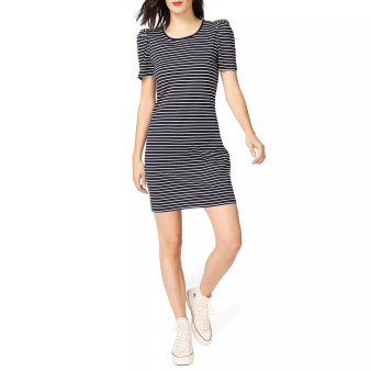 Women's Short Sleeve Thin Classic Stripe Knit Dress